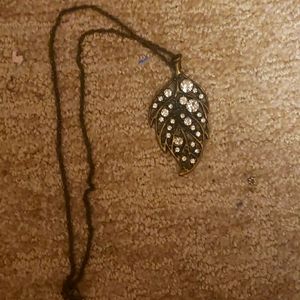 Brass necklace crystal leaf